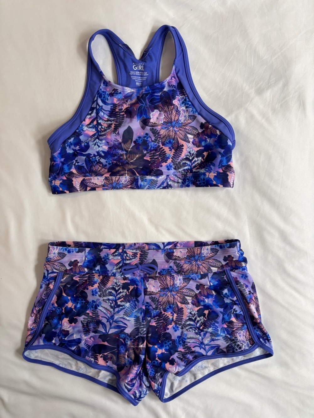 Athleta Girl Floral Bikini Top in Purple & Blue like new girls XXL (size 16)